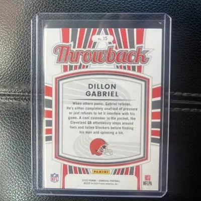 Football trading card featuring Dillon Gabriel from Panini Donruss Rated Rookie Throwback