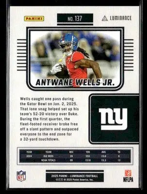 Football trading card of Antwane Wells Jr. from Panini Luminance 2025 York Giants