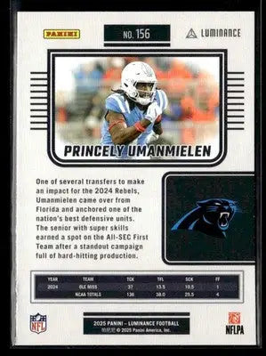 Panini Luminance 2025 Princely Umanmielen football trading card Carolina Panthers