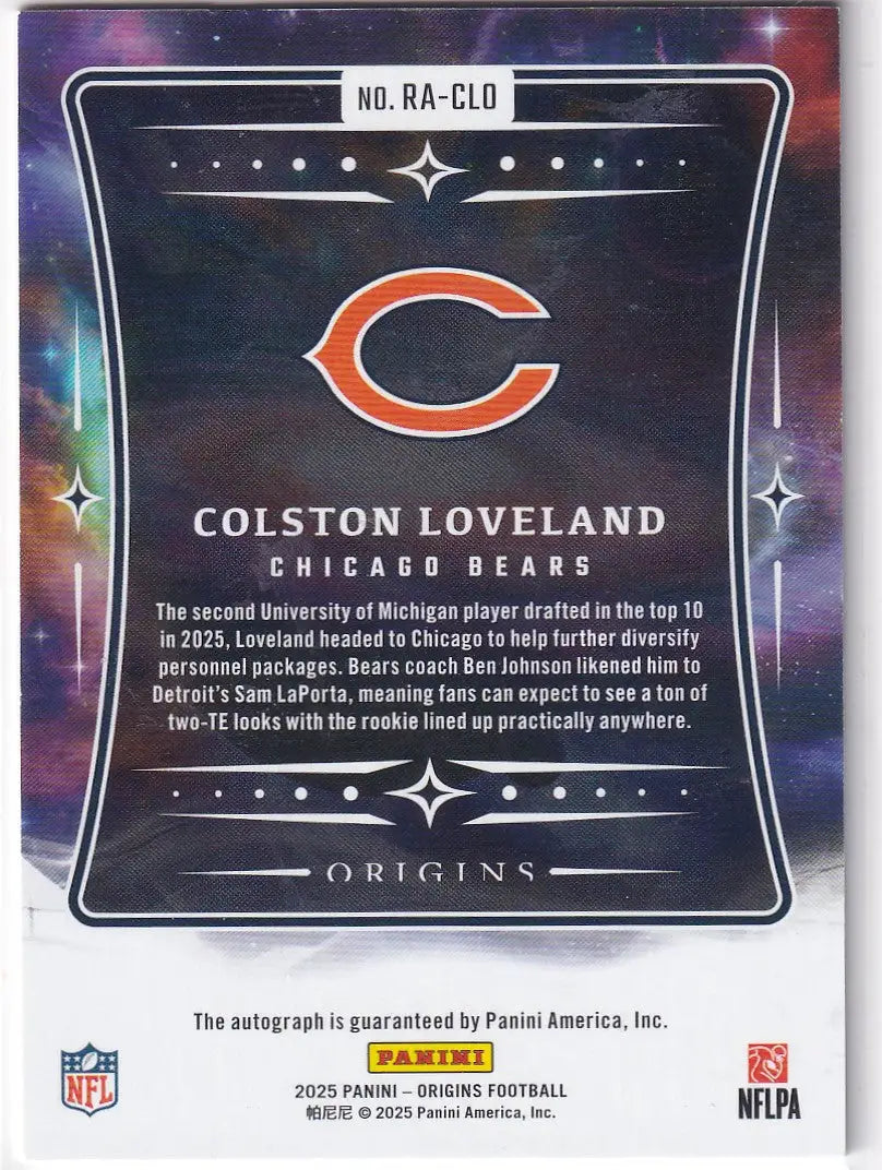 2025 Panini Origins Auto #RA-CLO Colston Loveland - Chicago Bears