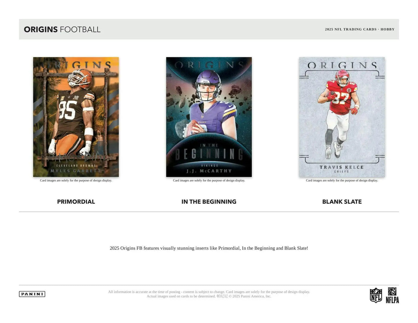 Promotional flyer for Panini Origins Football trading cards in 2025 Panini Origins Football Hobby Box
