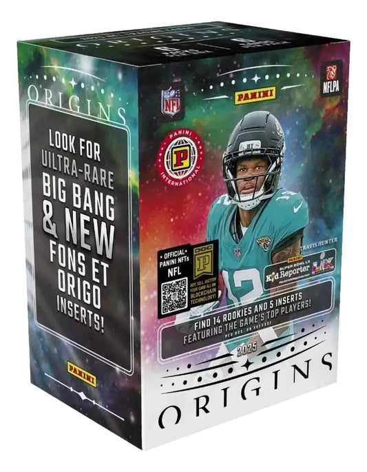 Box of NFL Panini Origins Football International trading cards in a 2025 Blaster Box