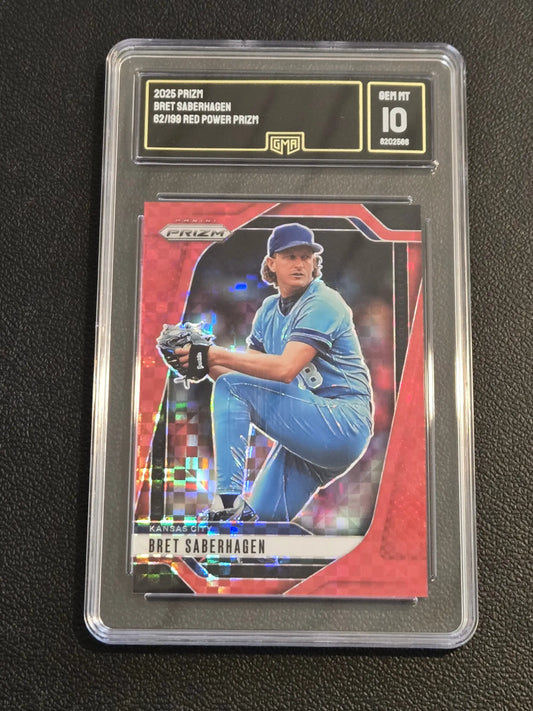 Bret Saberhagen Red Power Prizm trading card graded Gem Mint 10 in protective slab