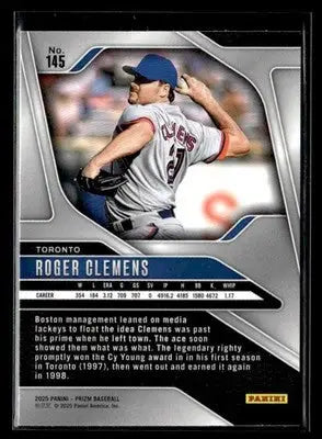 Roger Clemens baseball card from 2005 Panini Prizm series featuring Toronto Blue Jays