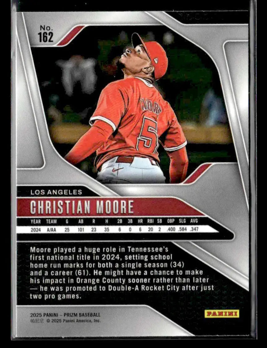 2025 Panini Prizm Christian Moore baseball card Los Angeles Angels #162
