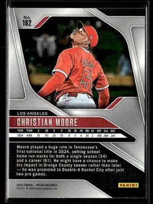 Baseball trading card featuring Christian Moore from Panini Prizm Los Angeles Angels