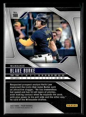 Baseball trading card of Blake Burke from 2025 Panini Prizm Milwaukee Brewers
