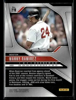 2025 Panini Prizm Manny Ramirez baseball trading card featuring Boston Red Sox player