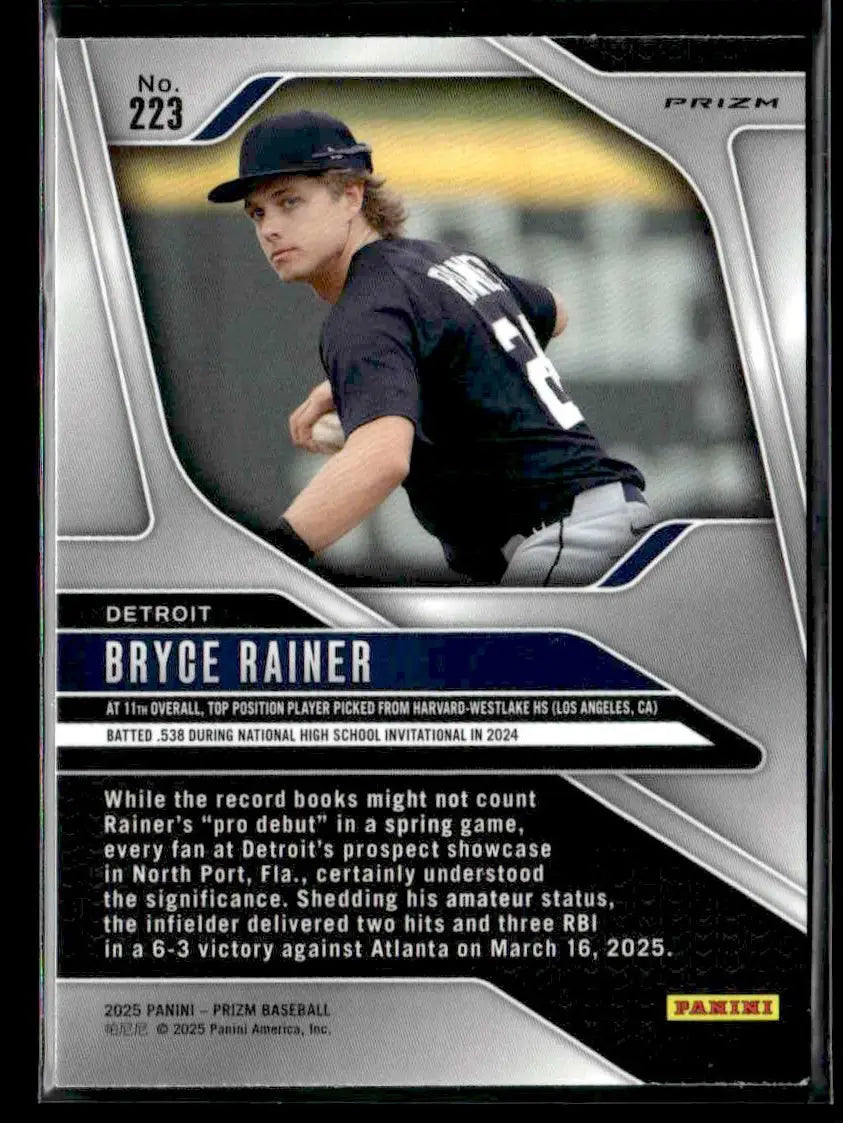 Baseball card of Bryce Rainer Detroit Tigers from 2025 Panini Prizm Silver Prizm