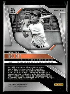 Baseball trading card of Mel Ott from 2025 Panini Prizm Silver Prizm series