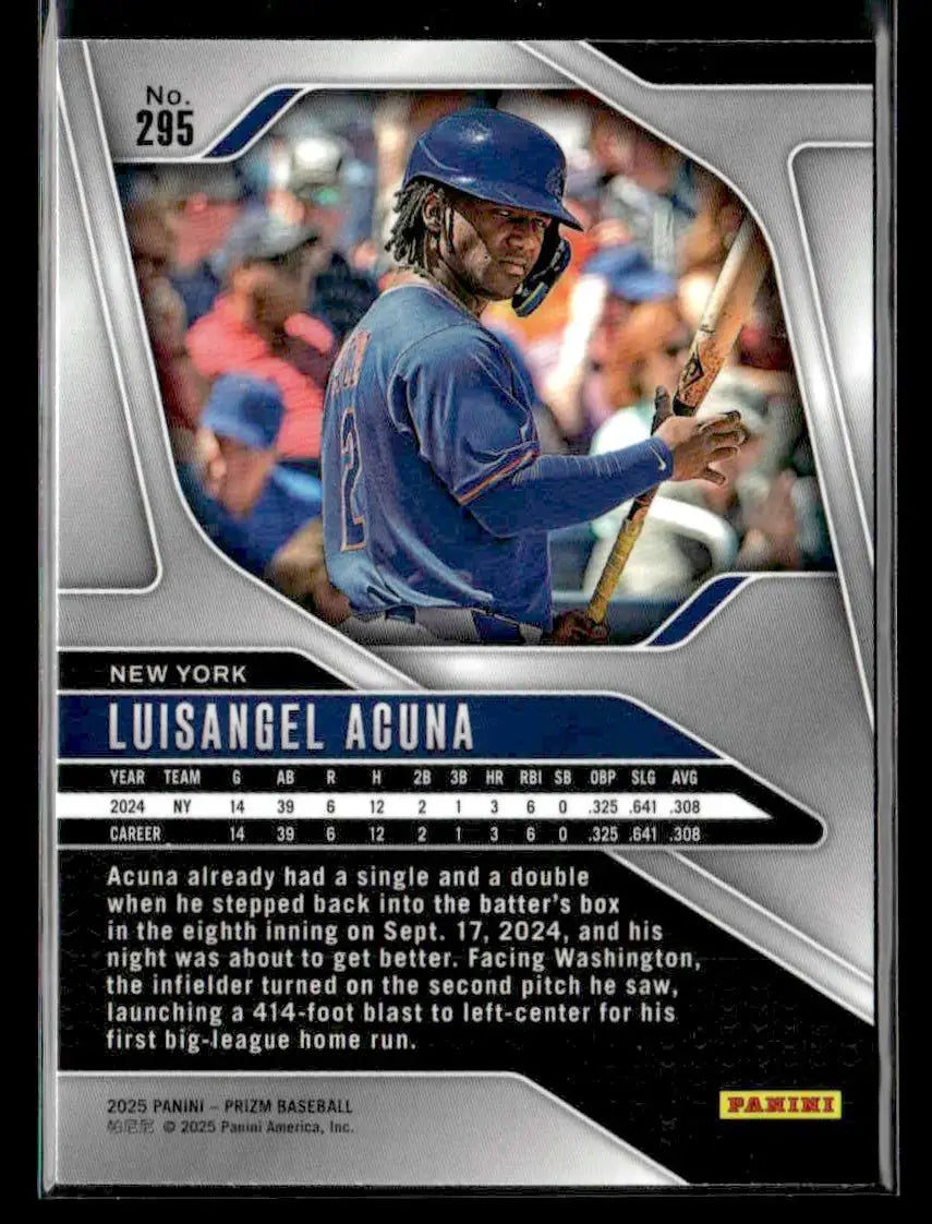Baseball trading card of Luisangel Acuna from Panini Prizm York Mets 2025
