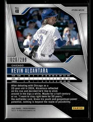 Baseball trading card featuring Kevin Alcantara Red Prizm from Panini Prizm 2025
