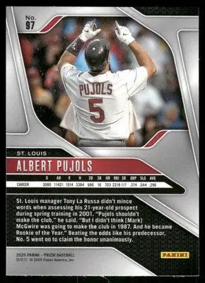 Baseball trading card featuring Albert Pujols from 2025 Panini Prizm Baseball series