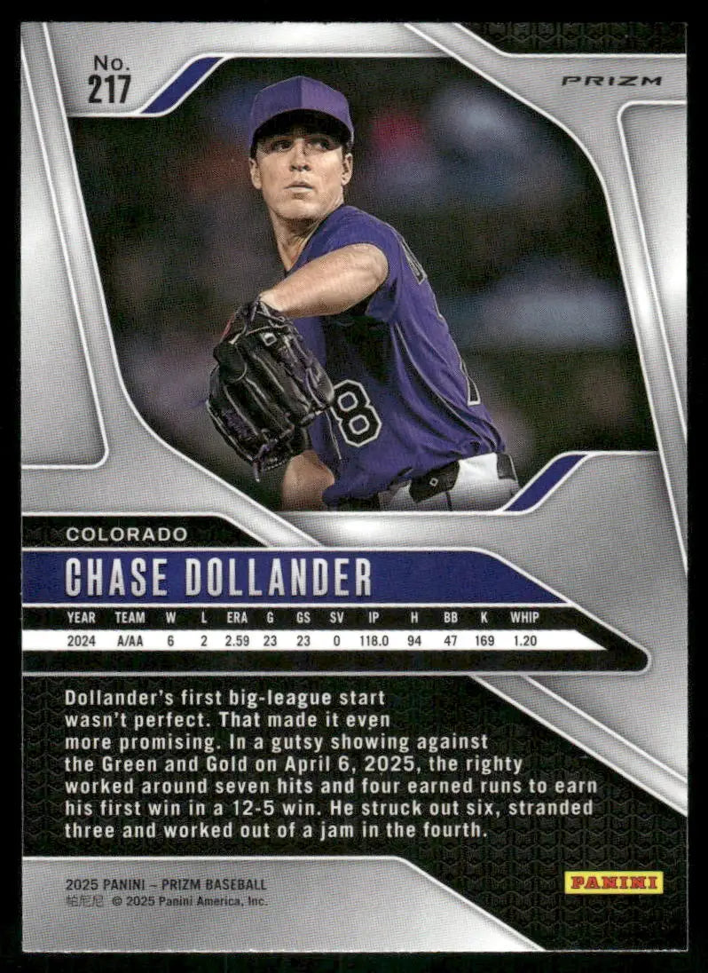 Baseball trading card of Chase Dollander from 2025 Panini Prizm Baseball series