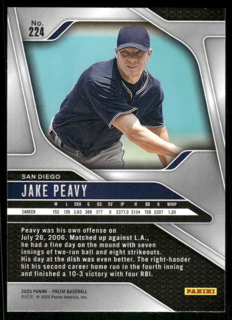 Collectible Panini Prizm Baseball Jake Peavy card from 2025 Panini Prizm Baseball series