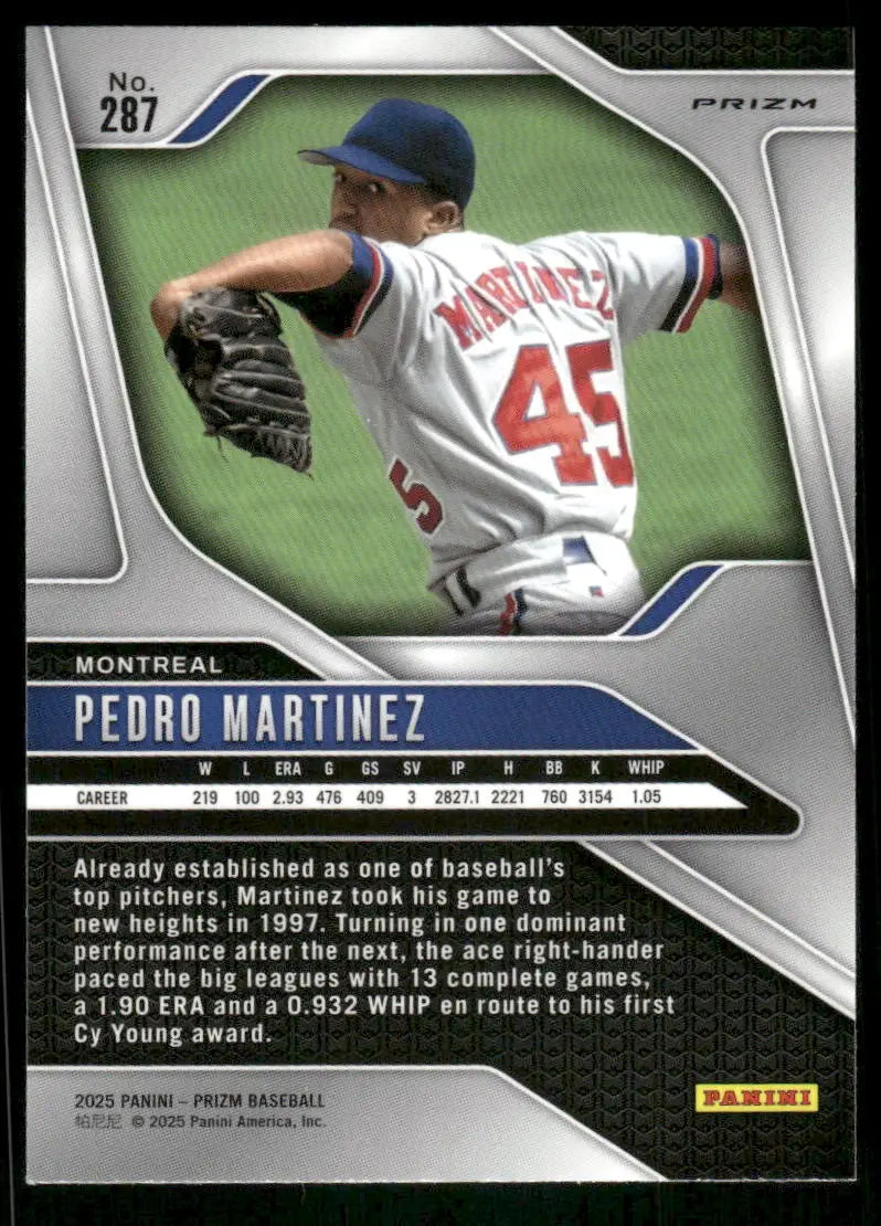 Panini Prizm Baseball Pedro Martinez trading card from 2025 Panini Prizm Baseball set