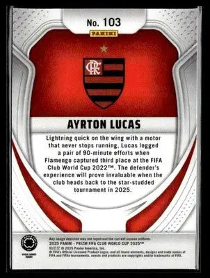 Collectible Panini Prizm FIFA Club World Cup trading card of soccer player Ayrton Lucas