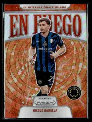 Soccer trading card of Nicolò Barella in Inter Milan jersey from 2025 Panini Prizm FIFA Club World Cup