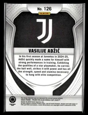 Back of a Panini Prizm FIFA Club World Cup Vasilije Adzić trading card