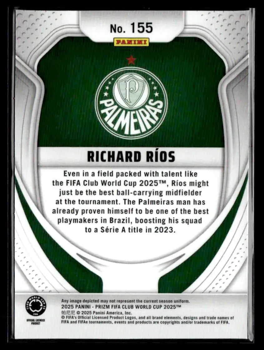 Collectible Panini Prizm FIFA card of Richard Ríos with Palmeiras logo and FIFA Club World details