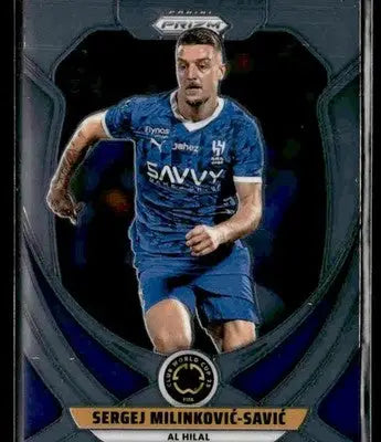 Soccer trading card of Sergej Milinković-Savić in blue jersey from 2025 Panini Prizm FIFA Club World Cup