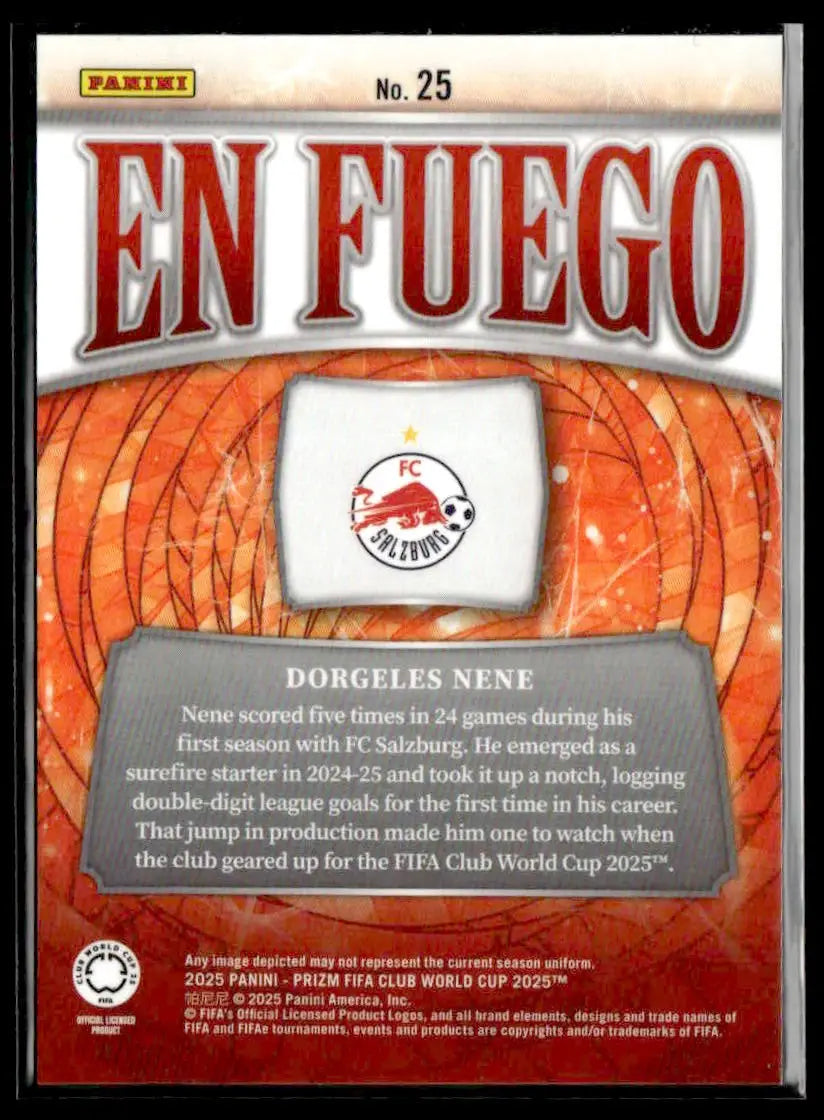 Back of a Dorgeles Nene Panini Prizm FIFA Club World trading card in the FIFA Club World collection