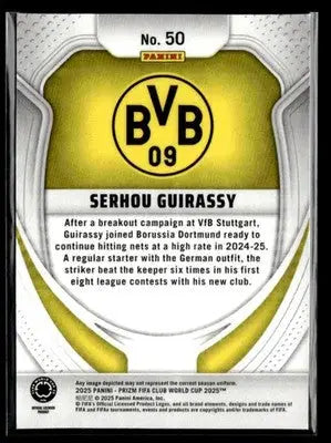 Collectible football trading card featuring Serhou Guirassy from Panini Prizm FIFA Club World Cup