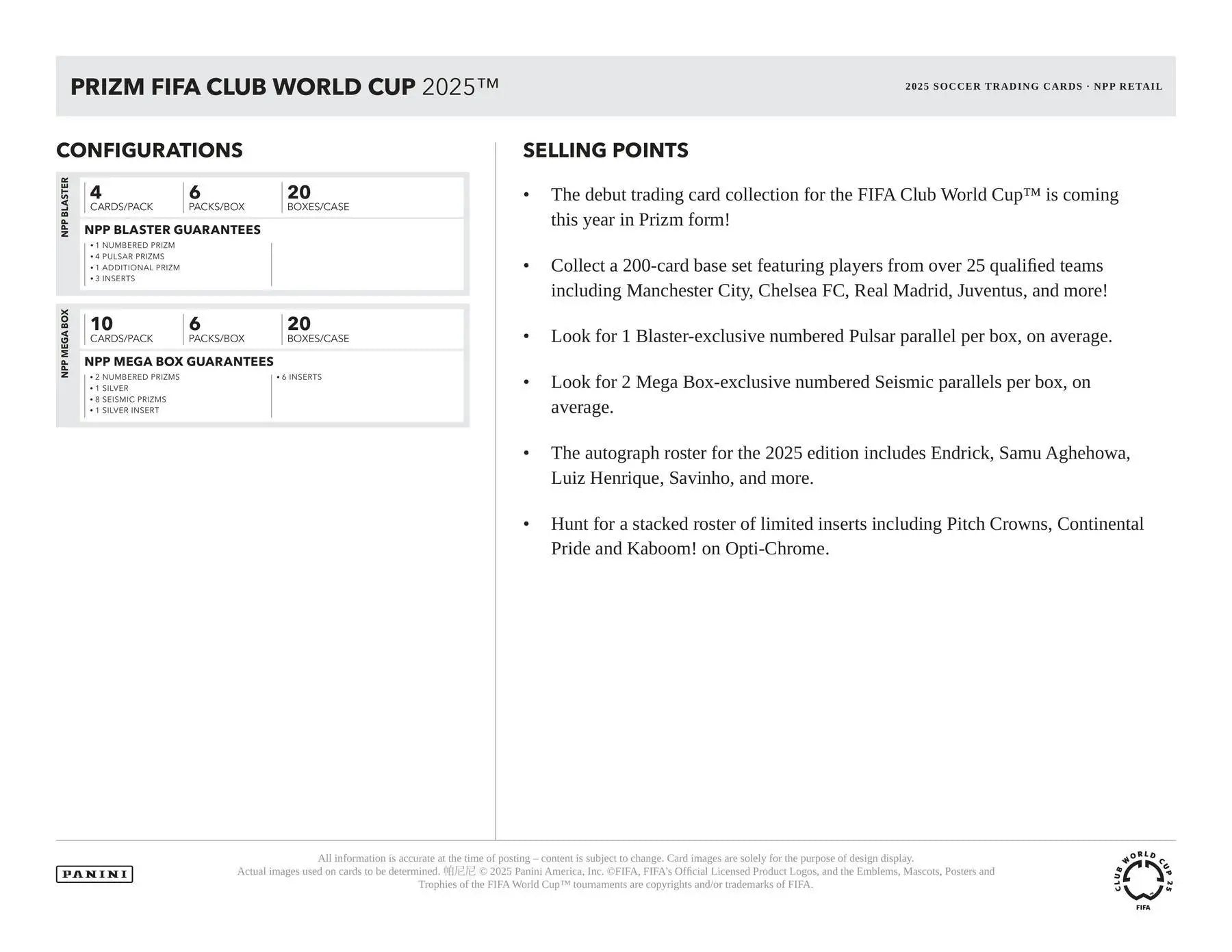 2025 FIFA Club World Cup Prizm card set in Panini Prizm Soccer Mega Box by Columbia Sports Cards