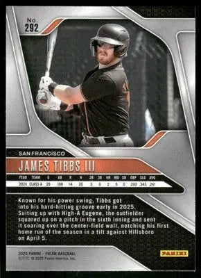 Baseball trading card featuring James Tibbs III from 2025 Panini Prizm James Tibbs III #292