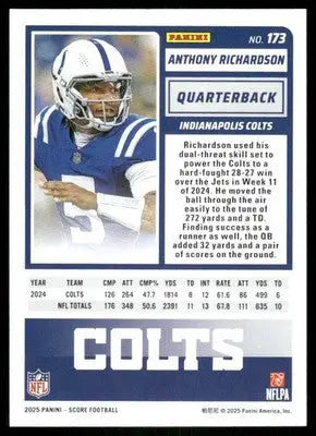 2025 Panini Score Anthony Richardson #173 Football - Football Card