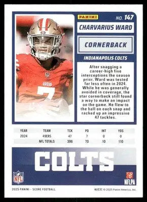 2025 Panini Score Football Charvarius Ward #147 Football - Football Card