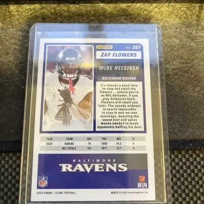 Football trading card of Zay Flowers from 2025 Panini Score Football product