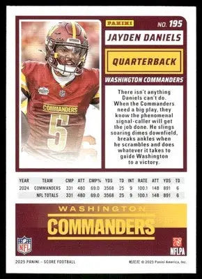 2025 Panini Score Jayden Daniels #195 Football - Trading Card