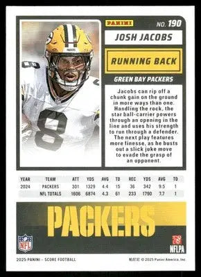 2025 Panini Score Josh Jacobs #190 Football - Trading Card