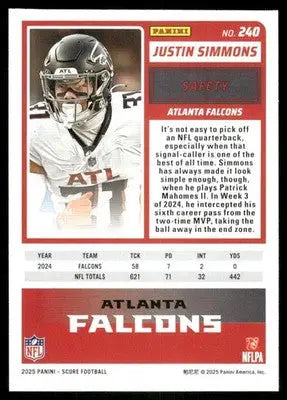 2025 Panini Score Justin Simmons #240 Football - Football Card