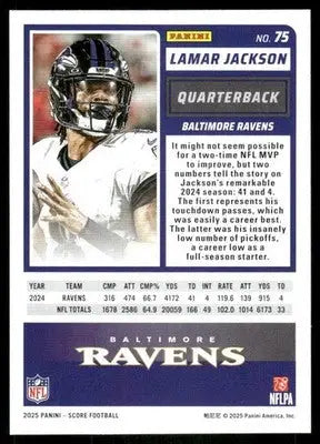 2025 Panini Score Lamar Jackson #75 Football - Trading Card