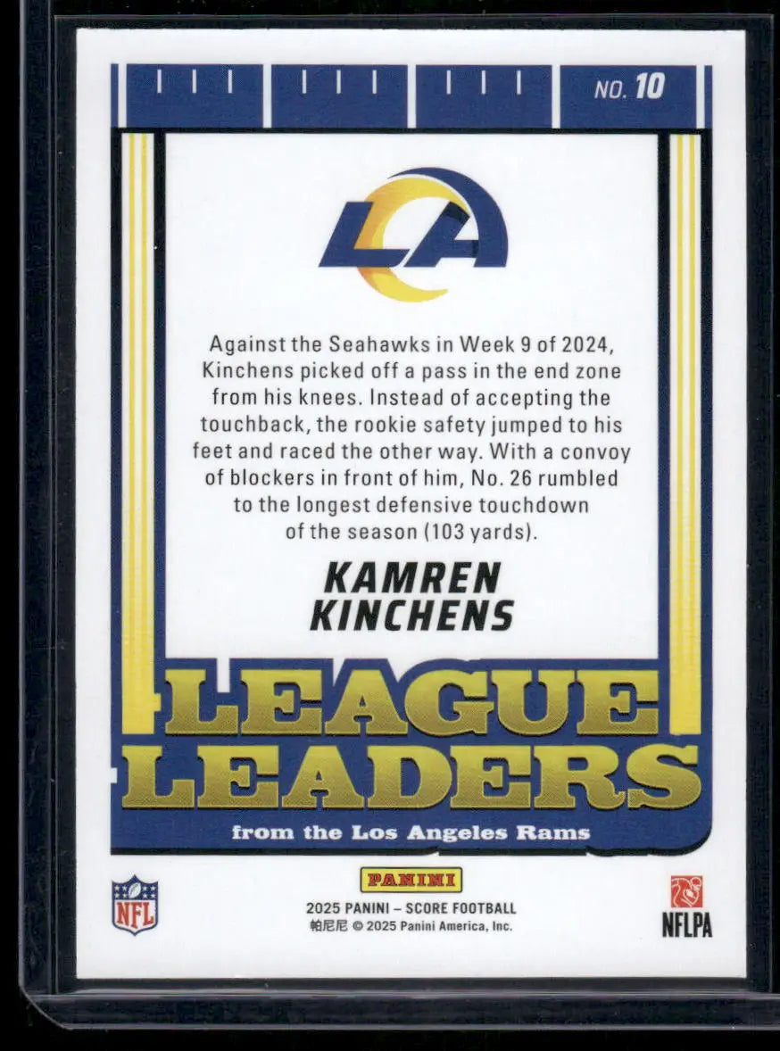 2025 Panini Score League Leaders Kamren Kinchens #10 Football - Football Card