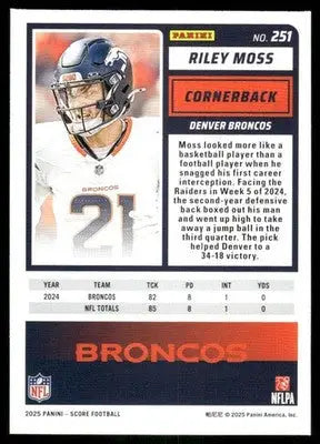 2025 Panini Score Riley Moss #251 Football - Trading Card