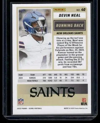 2025 Panini Score Rookie Devin Neal #40 RC Football - Trading Card