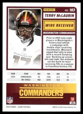 2025 Panini Score Terry McLaurin #183 Football - Football Card