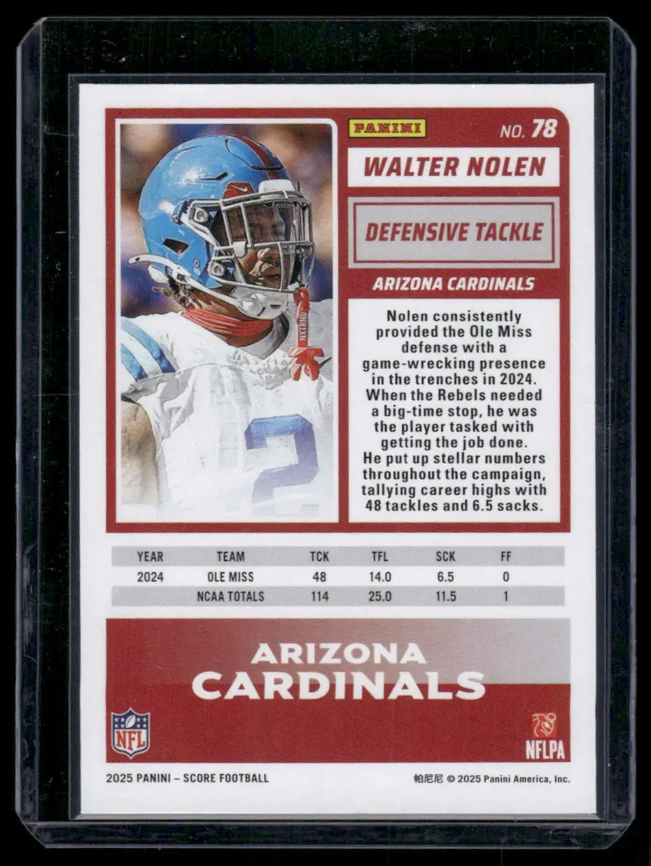 2025 Panini Score Walter Nolen #78 RC football card displayed in Panini Score product