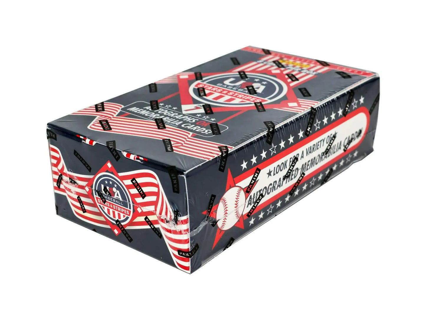 Sealed box of 2025 Panini USA Stars & Stripes Baseball Hobby Box with memorabilia cards