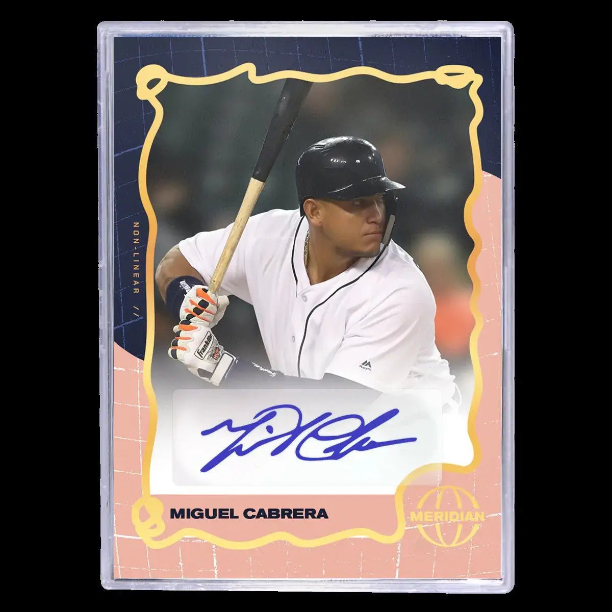Autographed Miguel Cabrera baseball trading card in protective case from Pulse Meridian Baseball hobby box