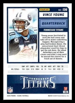 Vince Young Tennessee Titans football card from 2025 Score series #136
