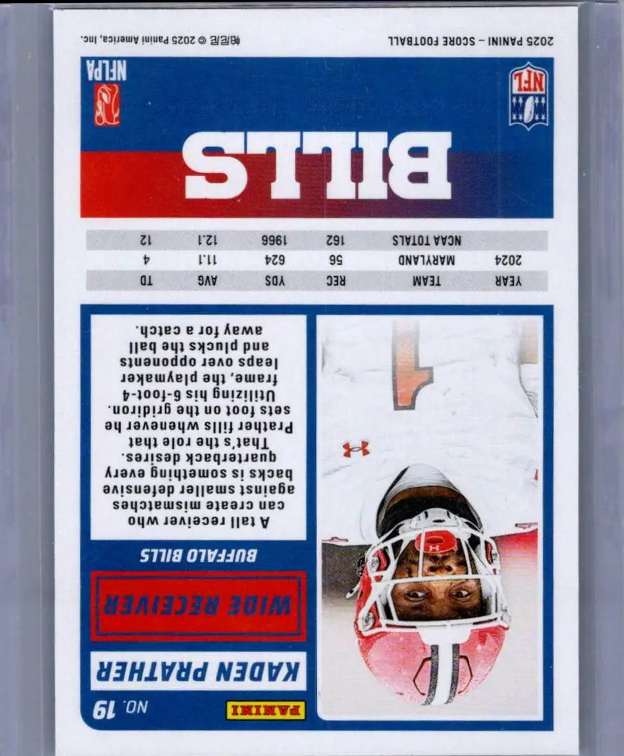 Football trading card featuring Kaden Prather from 2025 Score #19 collection
