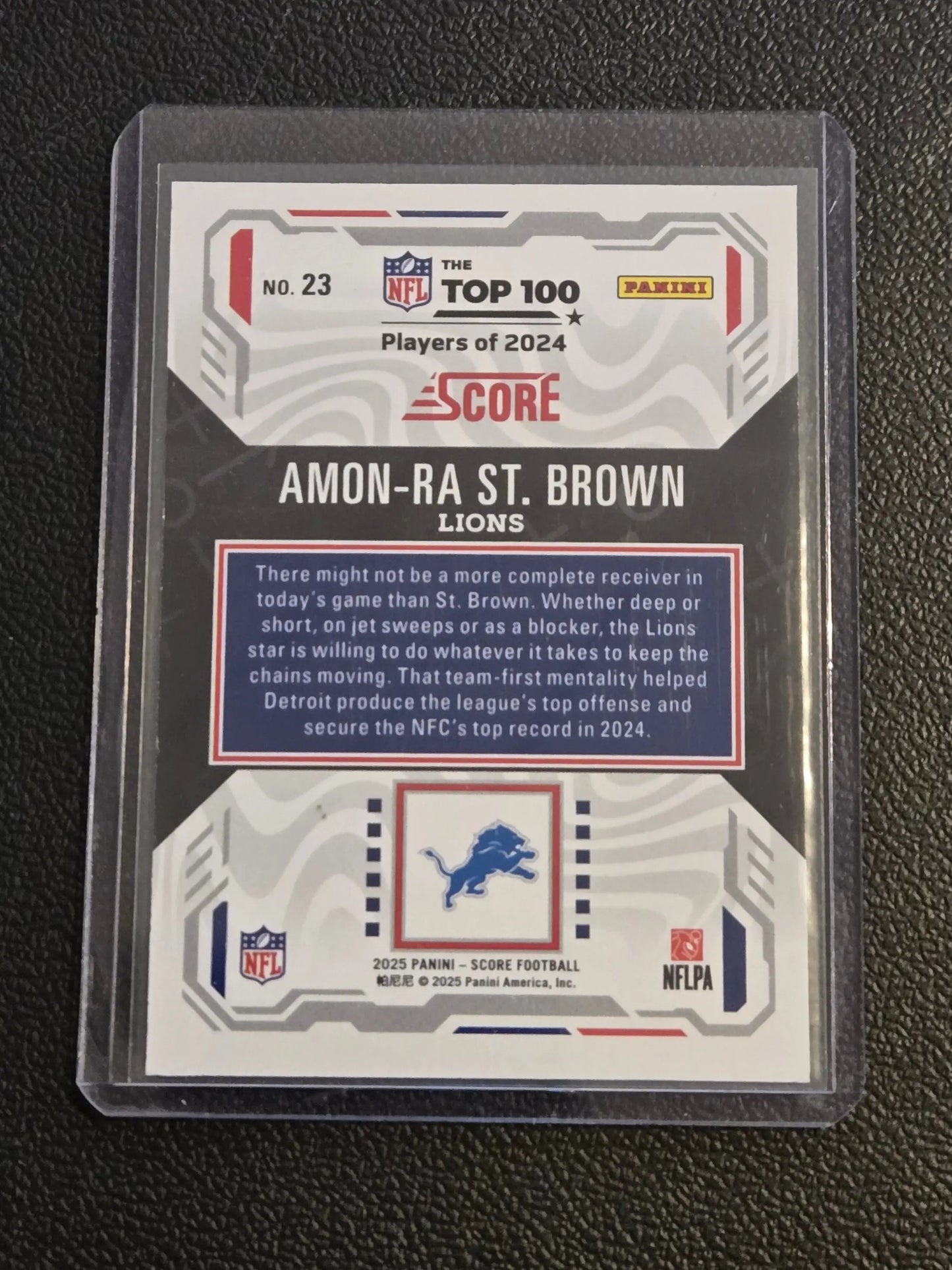 Amon-Ra St. Brown Detroit Lions trading card from 2025 Score Top 100 series