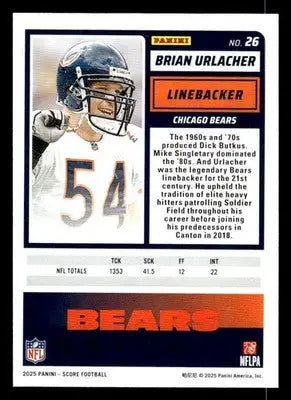 2025 Score #26 Brian Urlacher football card featuring Chicago Bears player design