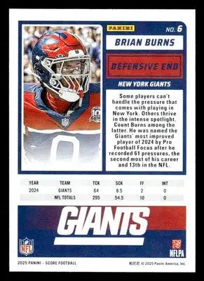 2025 Score Brian Burns football card featuring York Giants player Brian Burns