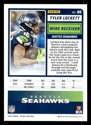 2025 Score Tyler Lockett football card featuring Seattle Seahawks player for collectors