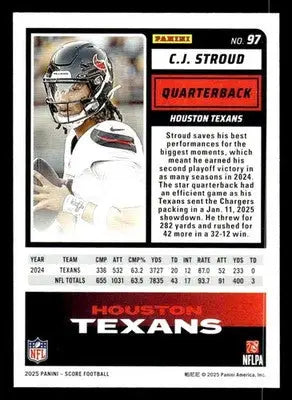2025 Score C.J. Stroud Houston Texans football card featuring rookie card design